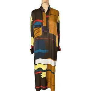 Zara Multicolor Abstract Print Mandarin Collar Dress S